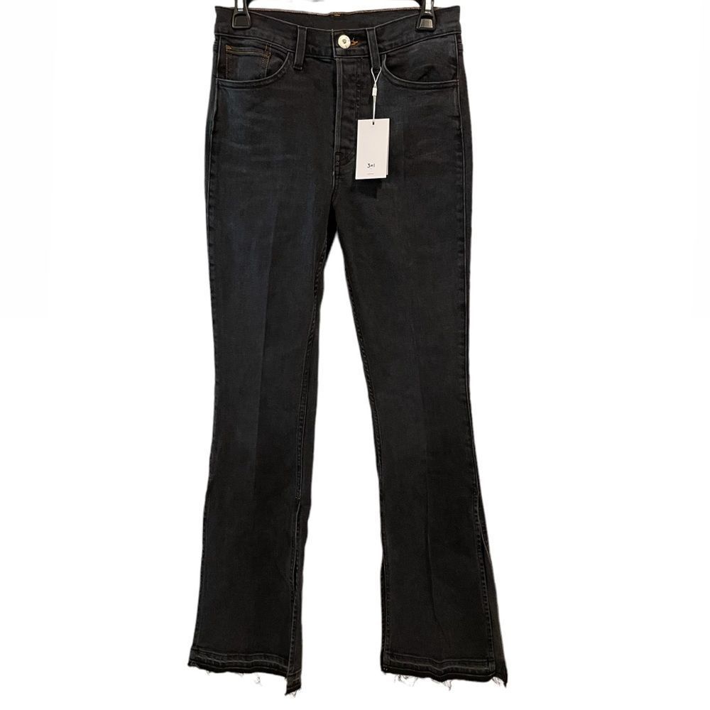 Mimi Cuttrell NWT Kelly Rock Split Flare High Waist Black Raw Hem Denim Jeans